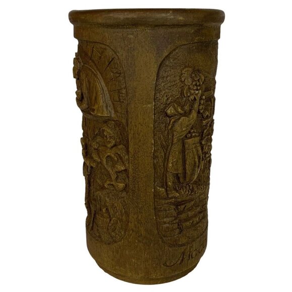 Hand Carved Wood Wine Chiller Holder Vineyard & Pub Scenes Black Forest Germany - Picture 4 of 6